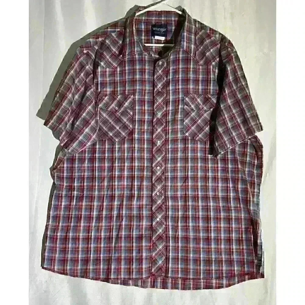 Wrangler Western Shirt Pearl Snap Short Sleeves Striped Collared Size 2XT Men's
